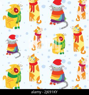 Seamless pattern with Christmas cats Stock Vector