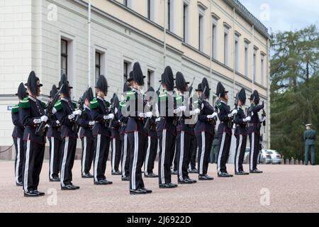 Oslo, Norway - June 26 2019: Hans Majestet Kongens Garde (HMKG) is a battalion of the Norwegian Army serving as the Royal Guards. Stock Photo