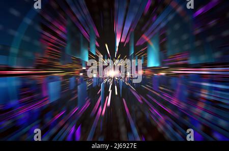 High speed internet technology. Portal 3D illustration. Space and time, global digital database in cyberspace of artificial intelligence Stock Photo