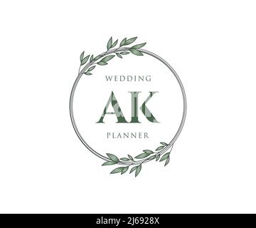 AK Initials letter Wedding monogram logos collection, hand drawn modern minimalistic and floral templates for Invitation cards, Save the Date, elegant Stock Vector
