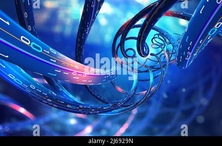 Cyber structure 3D illustration. Nano space medical research and futuristic discoveries. DNA code in digital dimension. Vortex data flows Stock Photo