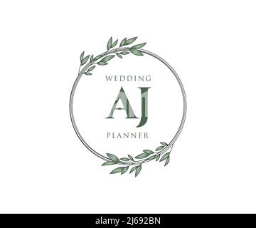 AJ Initials letter Wedding monogram logos collection, hand drawn modern minimalistic and floral templates for Invitation cards, Save the Date, elegant Stock Vector