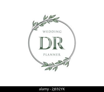 DR Initials letter Wedding monogram logos collection, hand drawn modern minimalistic and floral templates for Invitation cards, Save the Date, elegant Stock Vector