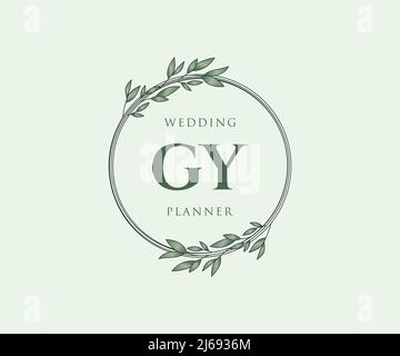 GY Initials letter Wedding monogram logos collection, hand drawn modern minimalistic and floral templates for Invitation cards, Save the Date, elegant Stock Vector