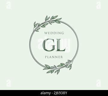 GL Initials letter Wedding monogram logos collection, hand drawn modern minimalistic and floral templates for Invitation cards, Save the Date, elegant Stock Vector