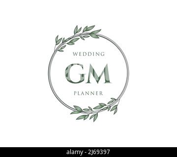 GM Initials letter Wedding monogram logos collection, hand drawn modern minimalistic and floral templates for Invitation cards, Save the Date, elegant Stock Vector