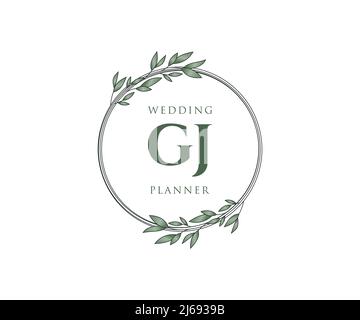GJ Initials letter Wedding monogram logos collection, hand drawn modern minimalistic and floral templates for Invitation cards, Save the Date, elegant Stock Vector