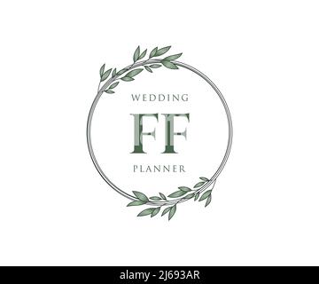 FF Initials letter Wedding monogram logos collection, hand drawn modern minimalistic and floral templates for Invitation cards, Save the Date, elegant Stock Vector