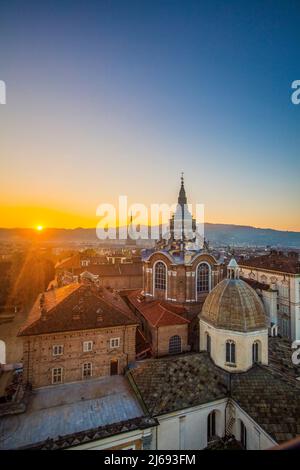 View from the Bell Tower of the Cathedral, on the Dome of the Chapel of the Holy Shroud, Turin, Piedmont, Italy Stock Photo