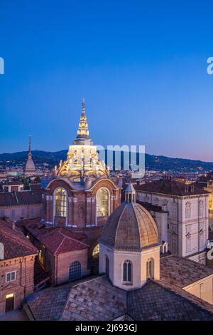 View from the Bell Tower of the Cathedral, on the Dome of the Chapel of the Holy Shroud, Turin, Piedmont, Italy Stock Photo