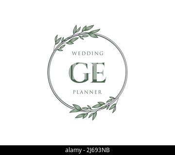 GE Initials letter Wedding monogram logos collection, hand drawn modern minimalistic and floral templates for Invitation cards, Save the Date, elegant Stock Vector