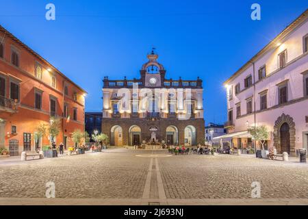 Town Hall and Travertine fountain sculpted by Filippo Brigioni in 1727, Nepi, Viterbo, Lazio, Italy Stock Photo