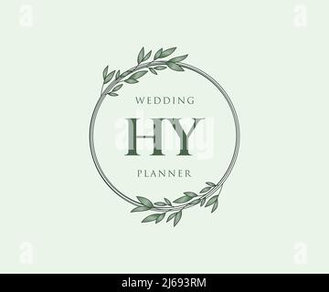 HY Initials letter Wedding monogram logos collection, hand drawn modern minimalistic and floral templates for Invitation cards, Save the Date, elegant Stock Vector