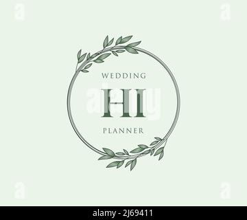 HI Initials letter Wedding monogram logos collection, hand drawn modern minimalistic and floral templates for Invitation cards, Save the Date, elegant Stock Vector