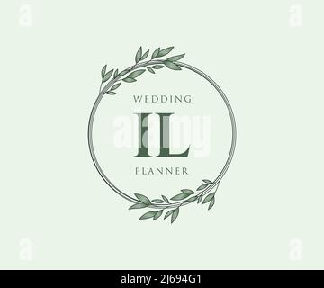 IL Initials letter Wedding monogram logos collection, hand drawn modern minimalistic and floral templates for Invitation cards, Save the Date, elegant Stock Vector