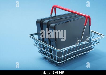 A stack of hard drives in a basket. Stock Photo