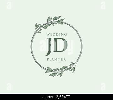 JD Initials letter Wedding monogram logos collection, hand drawn modern minimalistic and floral templates for Invitation cards, Save the Date, elegant Stock Vector