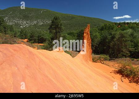 Roussillon, France - June 2021: The incredible open air ocher quarries in Provence Stock Photo