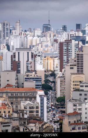 Concrete apartment blocks and commercial office buildings in the downtown financial district, Sao Paulo, Brazil Stock Photo
