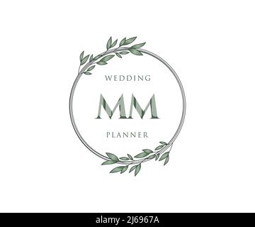 MM Initials letter Wedding monogram logos collection, hand drawn