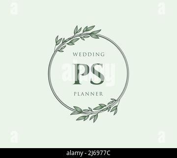 PS Initials letter Wedding monogram logos collection, hand drawn modern minimalistic and floral templates for Invitation cards, Save the Date, elegant Stock Vector