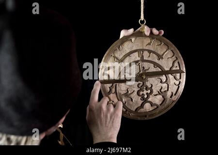 Replica of an astrolabe (or fusoris)  created at the start of the 15th Century by Parisian cleric and mathematician Jean le Fondeur. Stock Photo