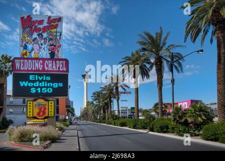 Viva Las Vegas Wedding Chapel, STRAT Tower and Las Vegas Boulevard, Las Vegas, Nevada, United States of America Stock Photo