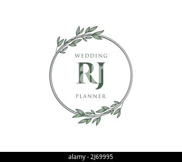 RJ Initials letter Wedding monogram logos collection, hand drawn modern minimalistic and floral templates for Invitation cards, Save the Date, elegant Stock Vector