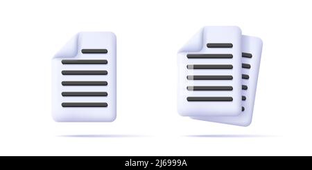 Digital 3d icon of a single document and multiple files, isolated. Vector illustration Stock Vector