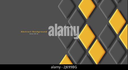 Black background with black and golden yellow rhombus diamonds, geometric wallpaper. Vector illustration Stock Vector