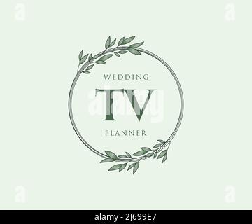 TV Initials letter Wedding monogram logos collection, hand drawn modern minimalistic and floral templates for Invitation cards, Save the Date, elegant Stock Vector