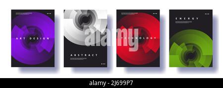 Set of flyers with abstract dynamic composition of circles in layers, business background. Vector illustration Stock Vector
