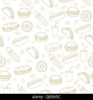 Trendy vector Fast Food pattern for cafe.  Stock Vector