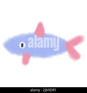 Vector Shark painted in blue watercolor with pink fins. Abstract illustration of the underwater world hand drawn. Stock Vector