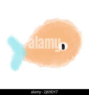 Vector A whale painted in orange watercolor with a blue tail. Abstract illustration of the underwater world hand drawn. Stock Vector