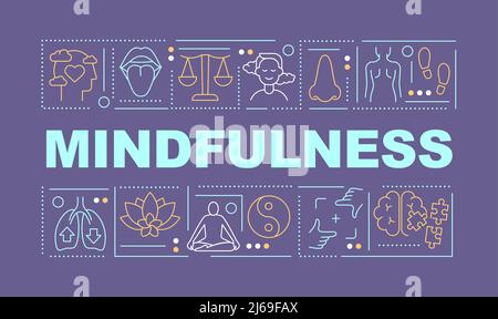 Developing mindfulness word concepts dark purple banner Stock Vector