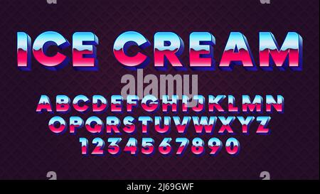 Bright retro font with blue and pink gradient in 80s style vector font Stock Vector