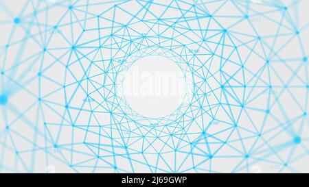 Abstract vector polygons plexus background with connected lines and dots forming a circle, digital data visualization Stock Vector