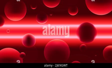Bright red futuristic background with balls and neon light, space abstraction vector illustration Stock Vector