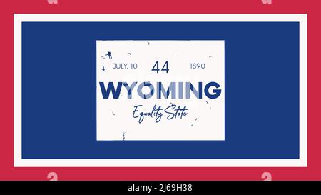 44 of 50 states of the United States with a name, nickname, and date admitted to the Union, Detailed Vector Wyoming Map for printing posters, postcard Stock Vector