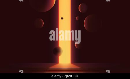 Bright light penetrating through gap in the wall, illuminating geometric shapes and stairs, futuristic vector background Stock Vector