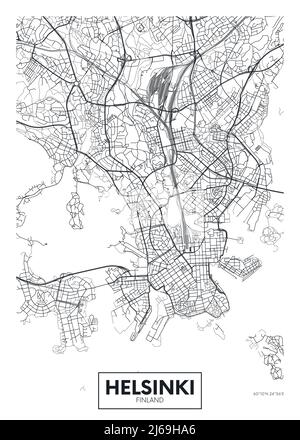 City map Helsinki, travel vector poster design detailed plan of the city, rivers and streets Stock Vector