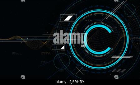 Copyright symbol, protection of intellectual property, tech futuristic technology, sci-fi vector illustration Stock Vector