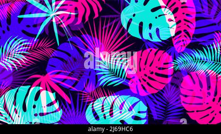 Creative background with bright tropical leaves with an overlap effect Vector poster for your design Stock Vector
