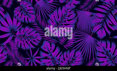 Trendy seamless tropical pattern with exotic leaves in ultraviolet light, Vector poster for your design Stock Vector