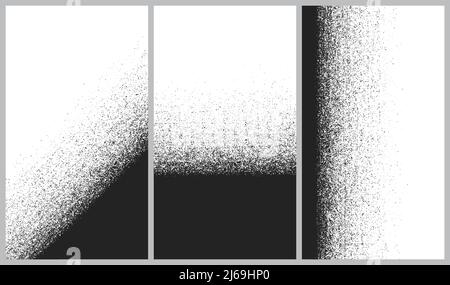 Vector set of abstract backgrounds, Destruction of the line splitting particles, Black and White dust explosion dark noise granules Stock Vector