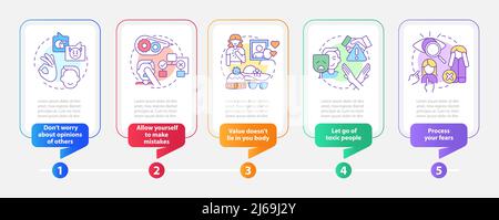 Self-care practices rectangle infographic template Stock Vector