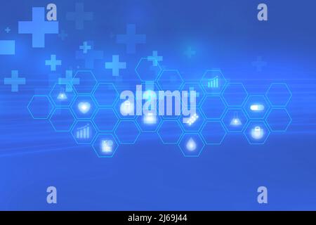 Medical abstract background, hexagonal shape with health icons ...