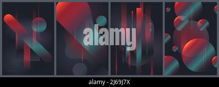 Abstract creative templates in retro futuristic style, gradient vector backgrounds applicable for posters, banners and covers Stock Vector