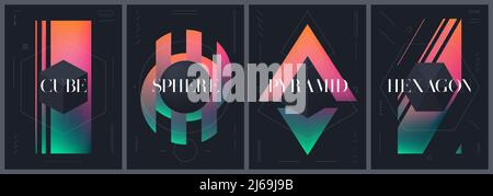 Abstract creative templates with various geometrical shapes on a bright gradient background, modern art, vector posters, postcards Stock Vector